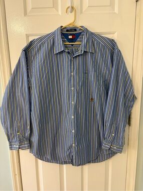 Tommy Hilfiger Striped Button Up Shirt Mens XXL Blue Yellow Long Sleeve